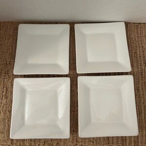 Crate & Barrel 6" White Square Salad Appetizer Dessert Plates Set of 4. New.